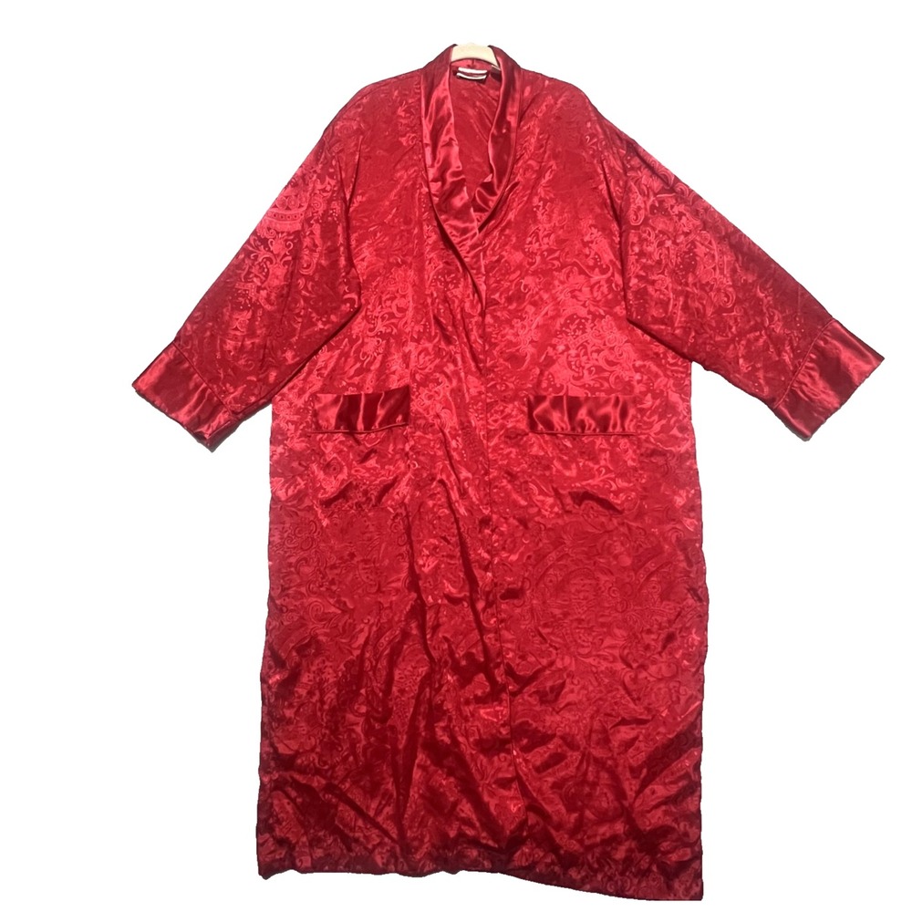 Victoria's Secret M/L Red Pink Floral Satin Robe Gold Label Vintage 90s No Belt